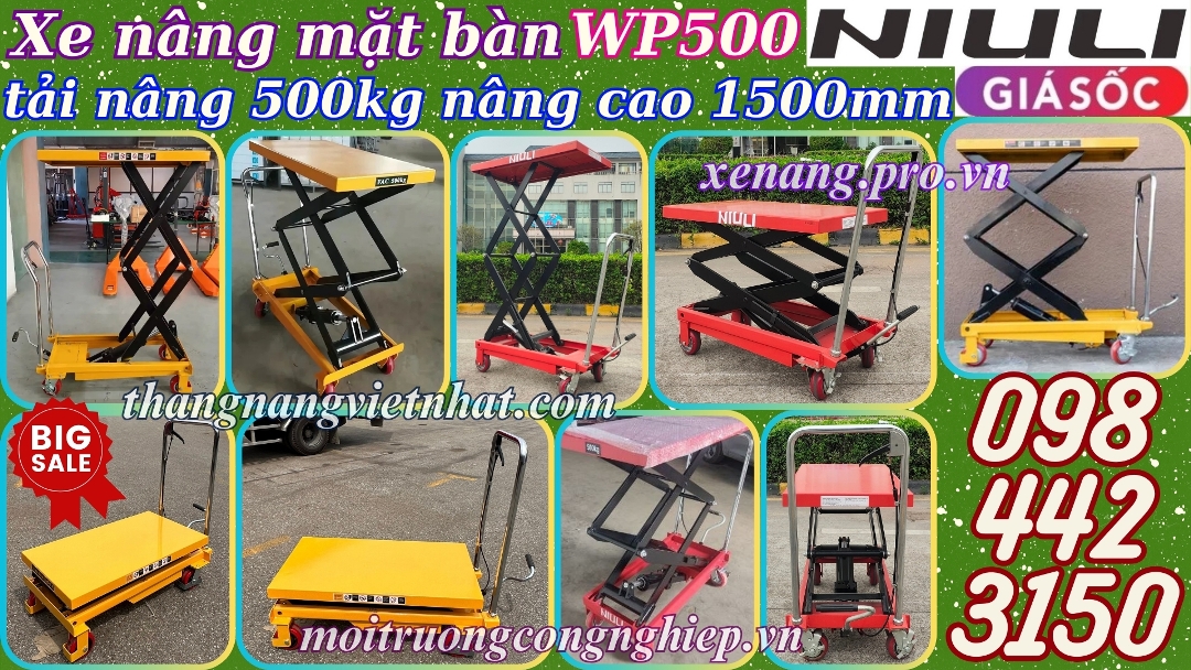 Xe nâng mặt bàn 500kg nâng cao 1500mm WP500
