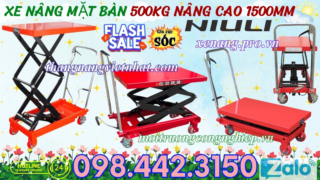 Xe nâng mặt bàn 500kg nâng cao 1500mm