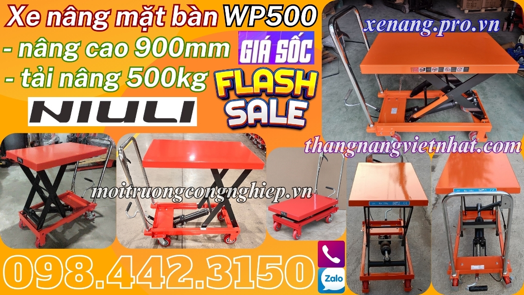 Xe nâng mặt bàn 500kg nâng cao 900mm NIULI