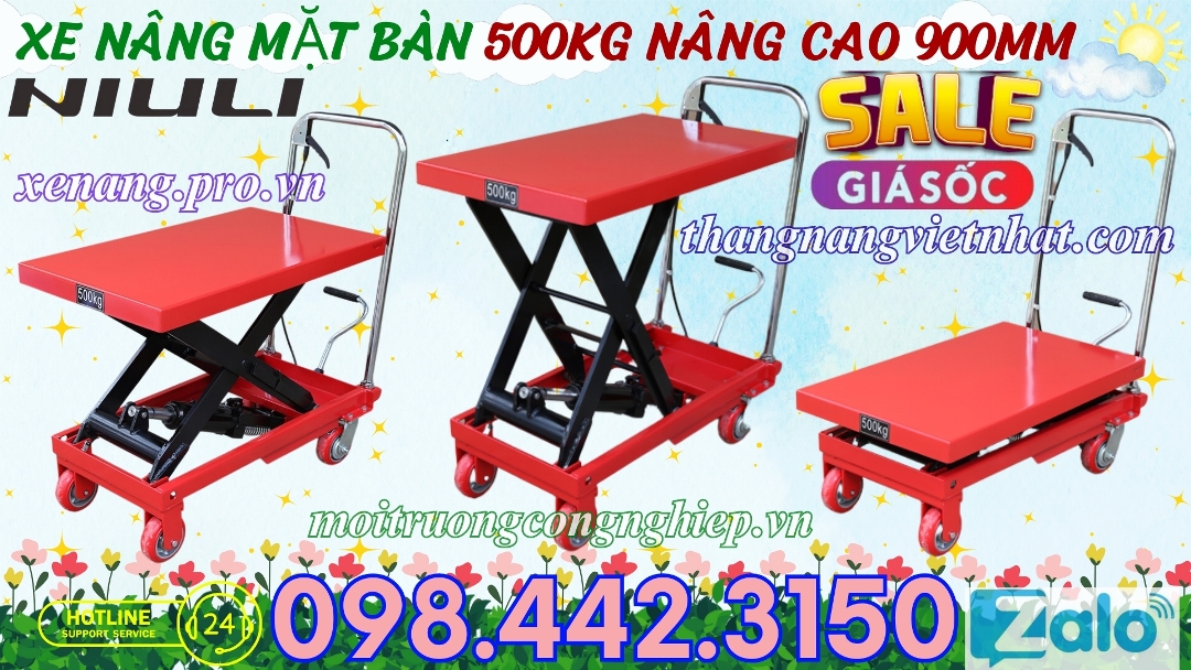 Xe nâng mặt bàn 500kg nâng cao 900mm