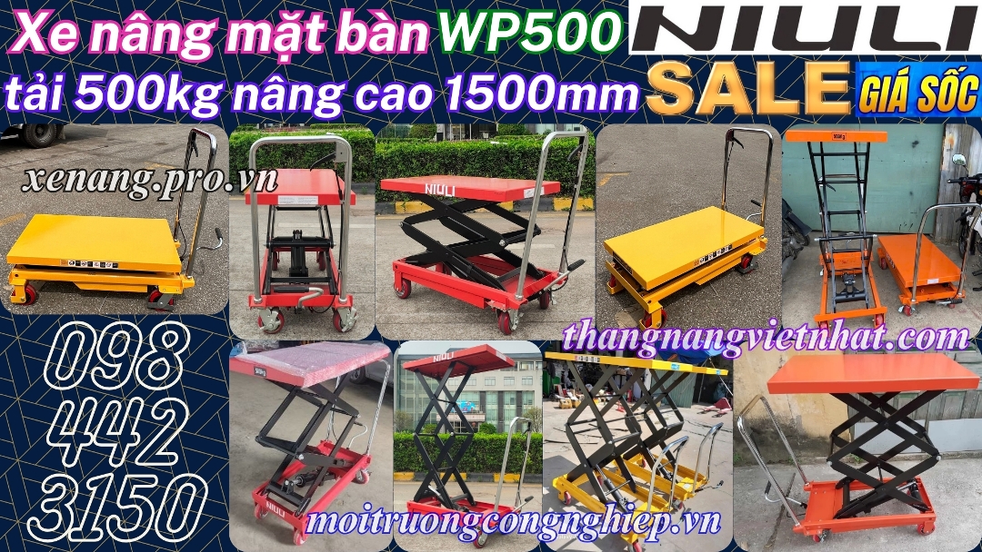 Xe nâng mặt bàn WP500 tải 500kg nâng cao 1500mm