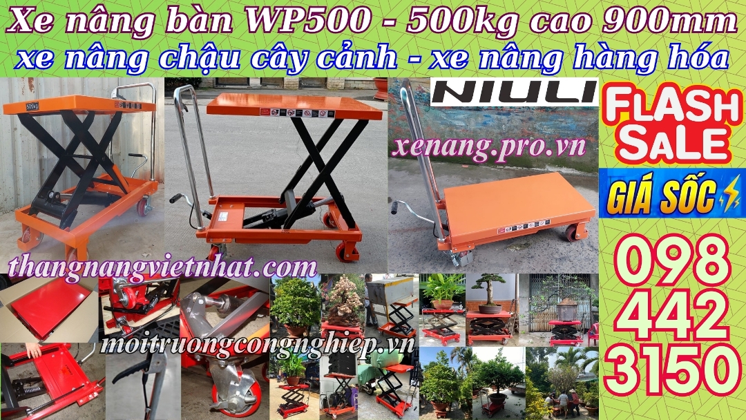 Xe nâng mặt bàn WP500 tải 500kg nâng cao 900mm