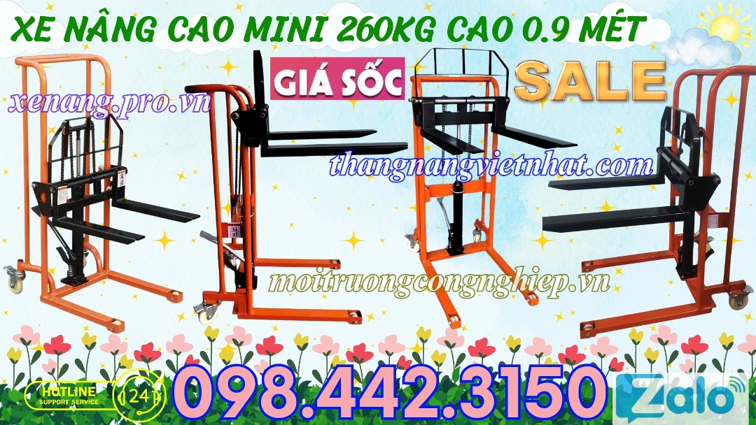 Xe nâng cao mini 260kg cao 0.9 mét