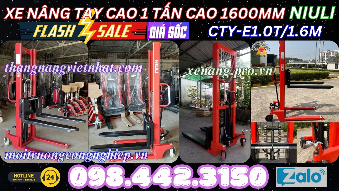 Xe nâng tay cao 1 tấn cao 1600mm NIULI CTY-E1016