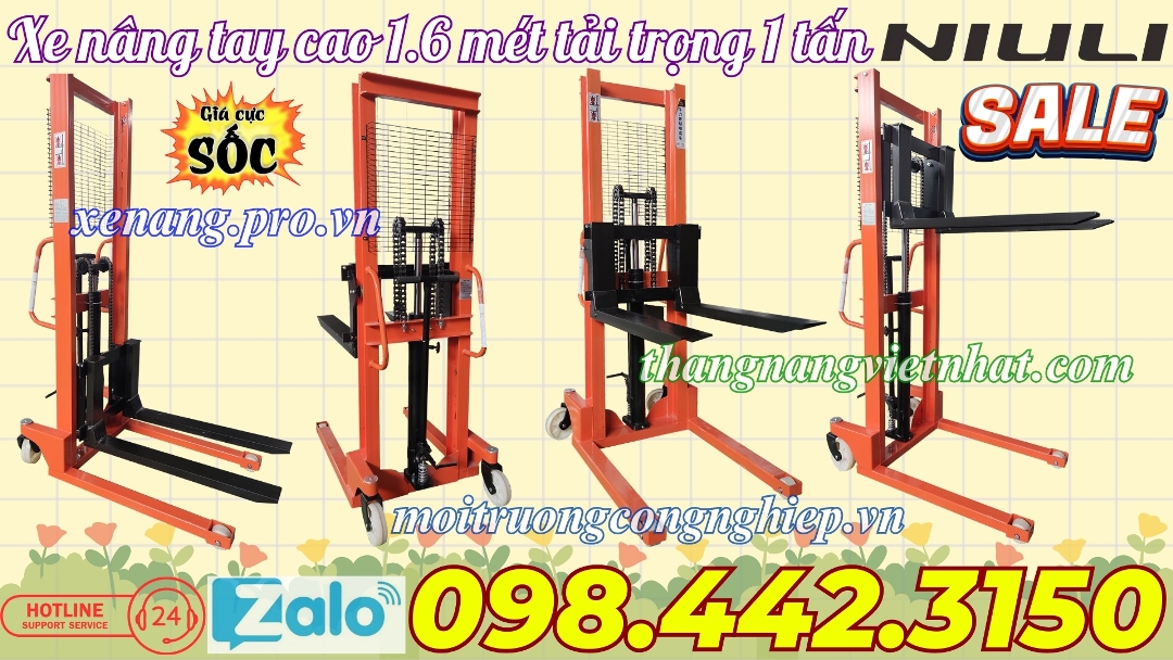 Xe nâng tay cao 1.6 mét tải trọng 1 tấn NIULI