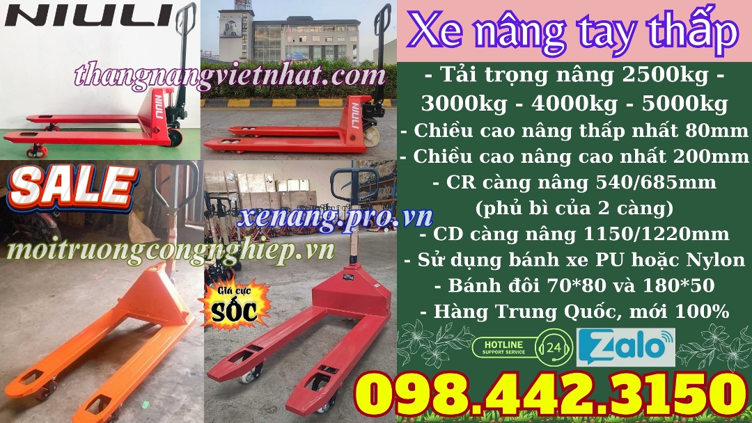 Xe nâng tay thấp NIULI với các lựa chọn tải trọng 2500, 3000, 4000 và 5000 kg